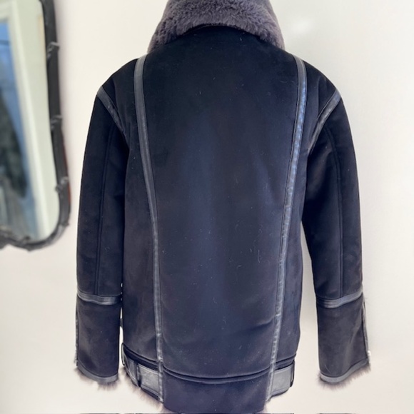 Zara  Black Moto Jacket  Faux Suede and Fur - Picture 3 of 7